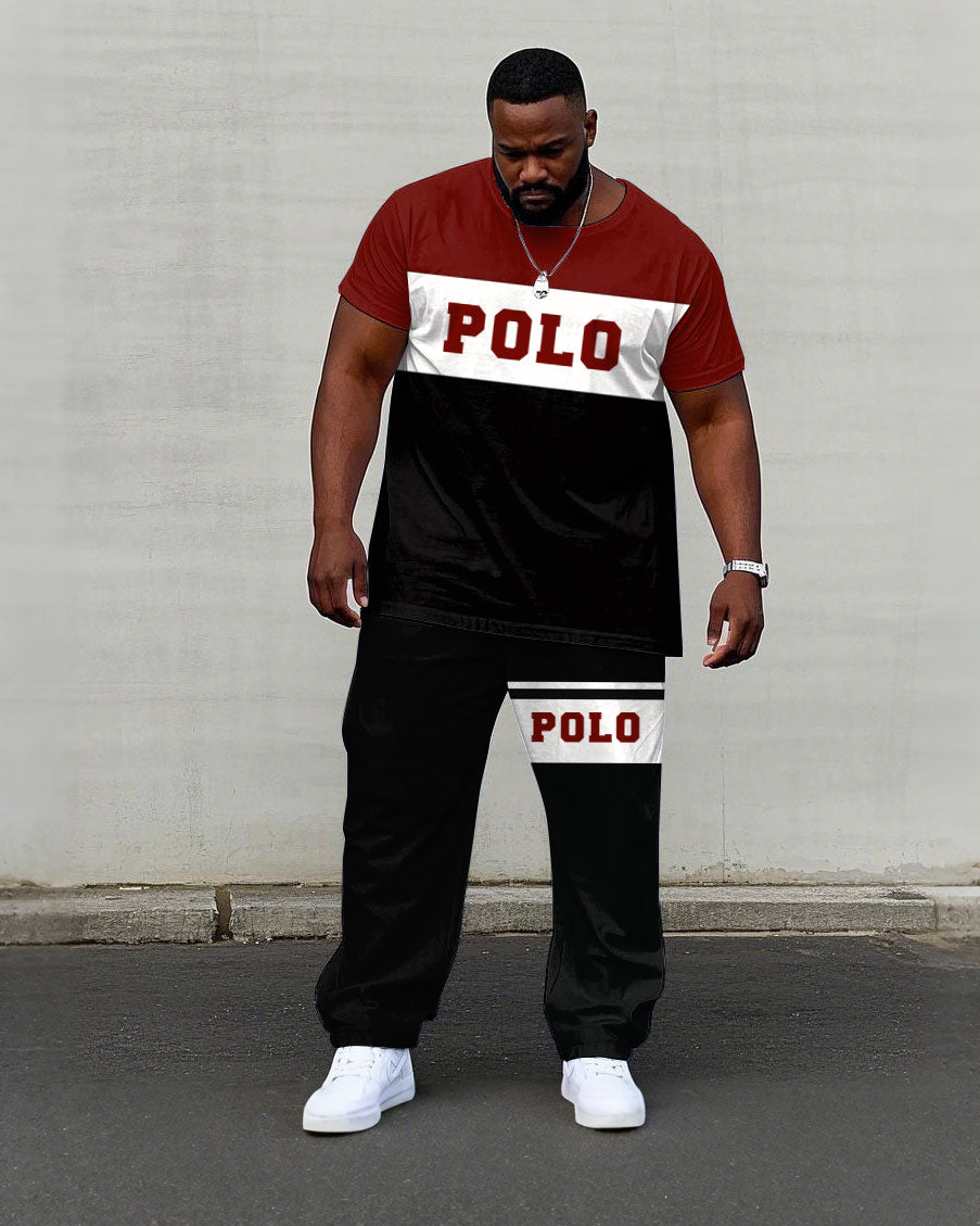 Big & Tall Black White Colorblock T-Shirt Pants Set for big men view 1