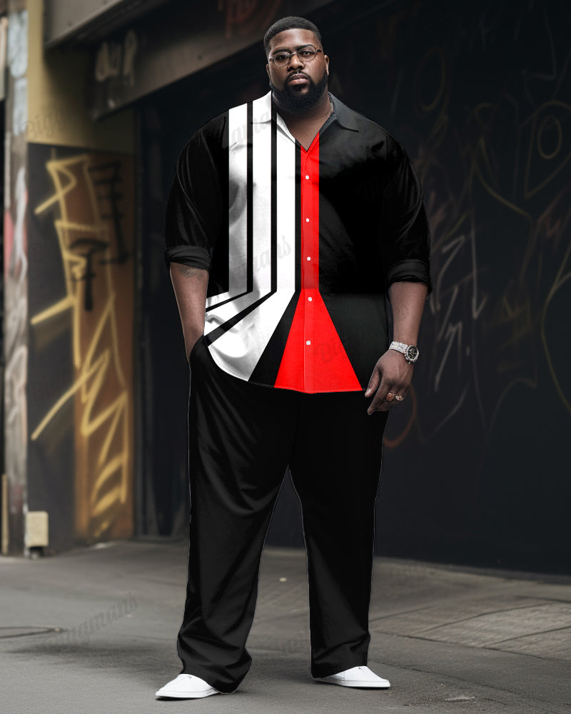 Big & Tall Colorblock Geometric Striped Two-piece Set for big men view 1