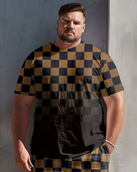 Big & Tall Gradient Plaid Graphic T-Shirt Shorts Set for big men view 2