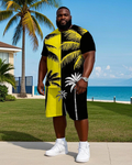 Big & Tall Hawaiian Colorblock T-Shirt Shorts Set for big men view 1