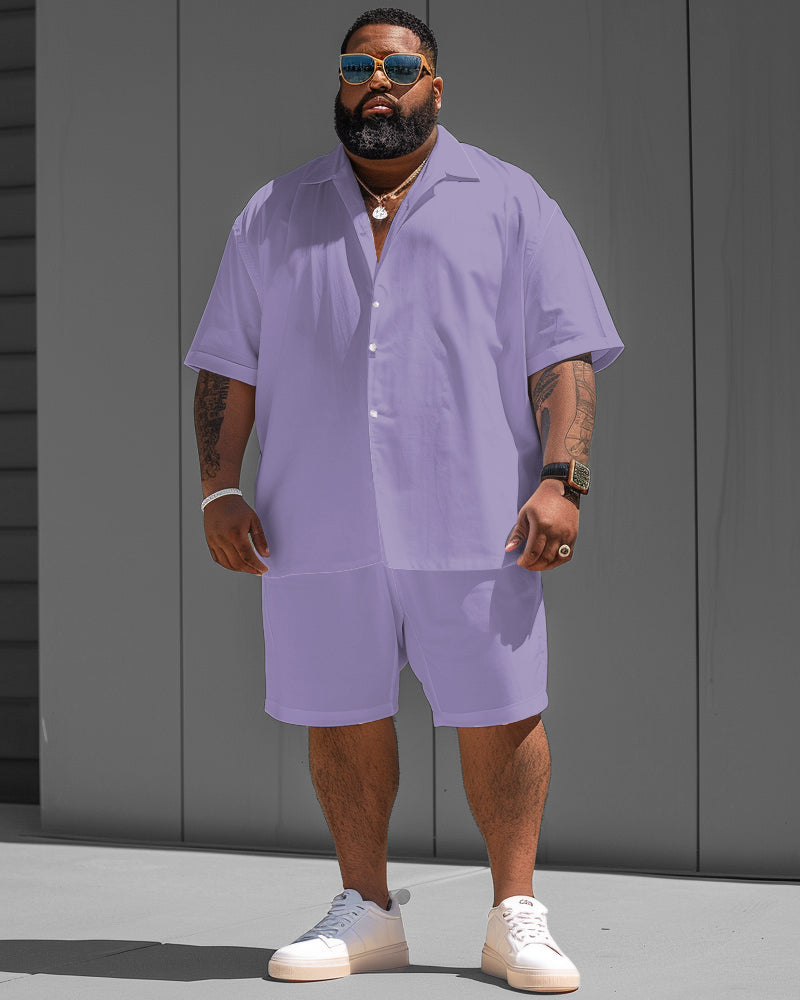 Big & Tall Purple Solid Color T-Shirt Shorts Set for big men view 1