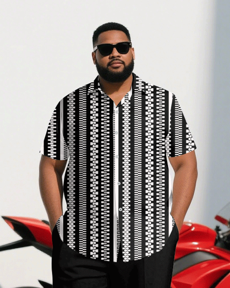 Big & Tall Black White Geometric T-Shirt Pants Set for big men view 2