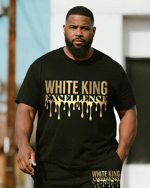 Big & Tall White Graphic Graffiti T-Shirt Shorts Set for big men view 2