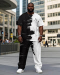 Big & Tall Black White Graphic T-Shirt Pants Set for big men view 1