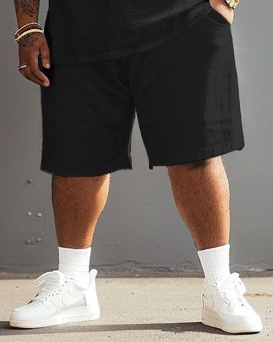 Big & Tall Black White Colorblock T-Shirt Shorts Set for big men view 4