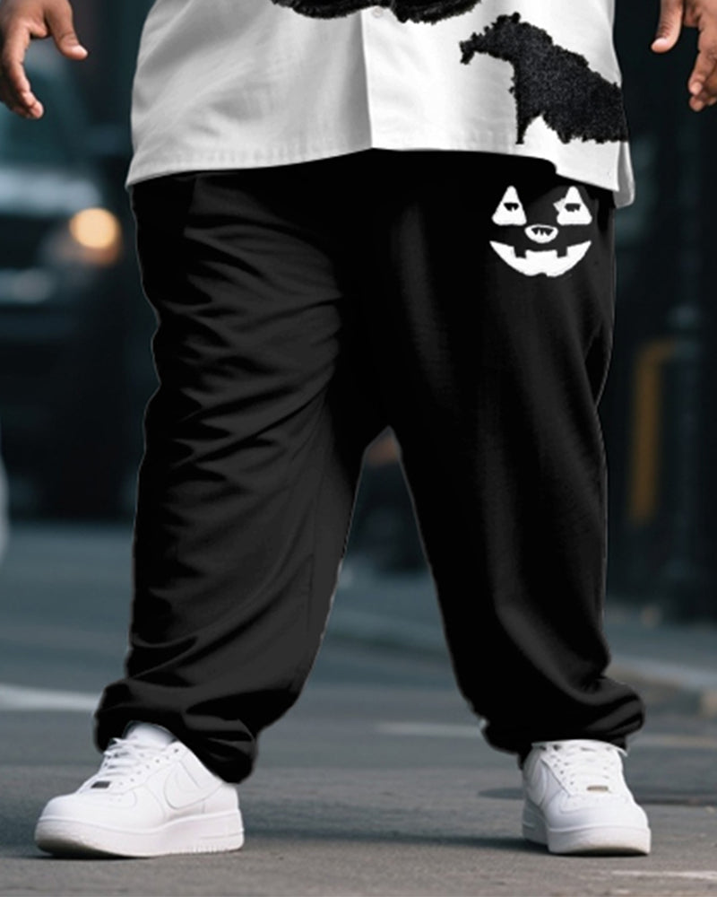 Big & Tall Black White Graphic T-Shirt Pants Set for big men view 3