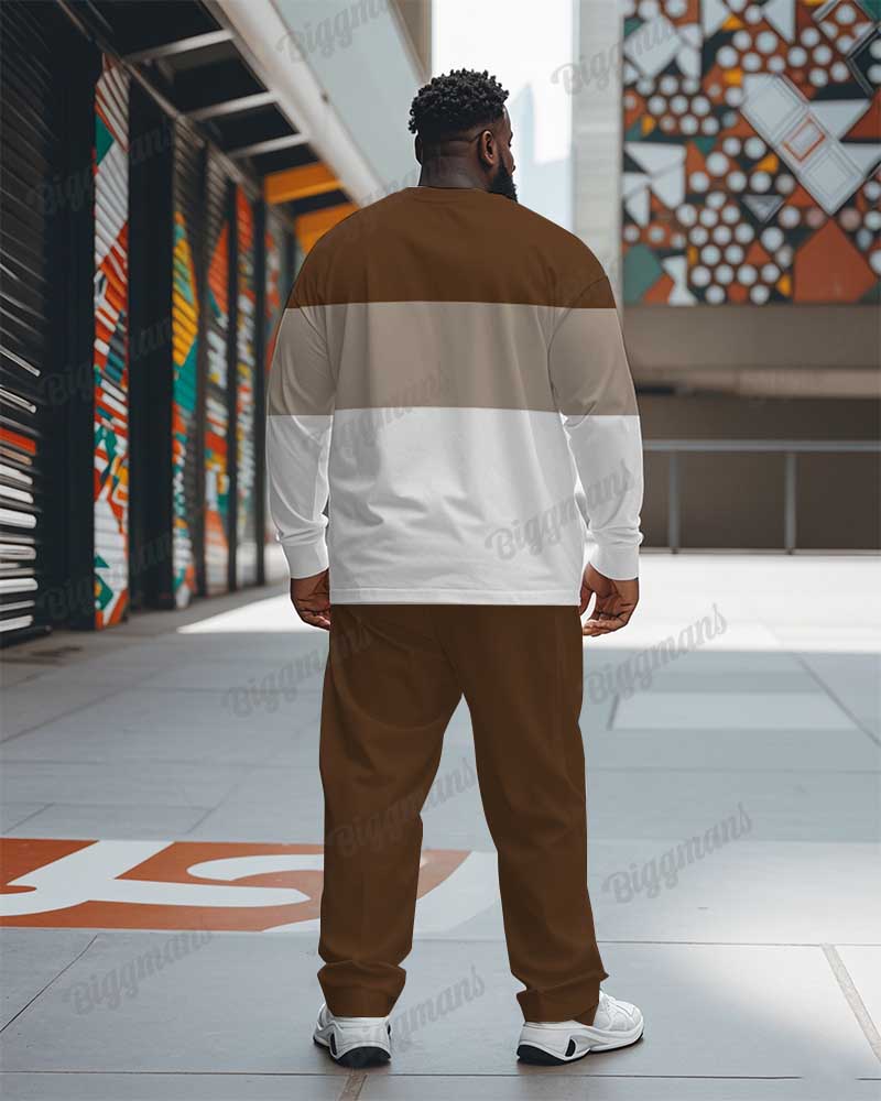 Big & Tall Brown Striped Graphic T-Shirt Pants Set for big men view 2