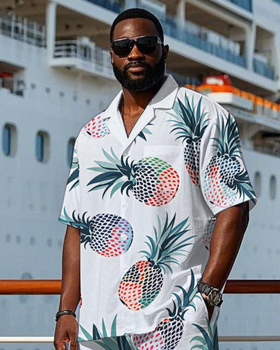 Big & Tall Hawaiian Geometric T-Shirt Shorts Set for big men view 2