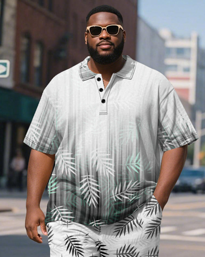 Big & Tall Hawaiian Gradient Graphic Polo Shorts Set for big men view 3