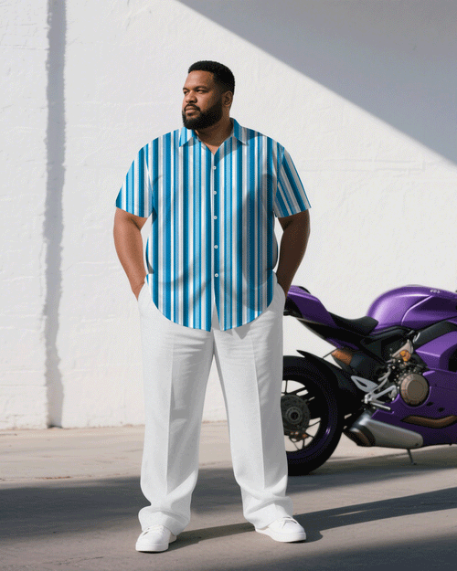Big & Tall Blue Striped T-Shirt Pants Set for big men view 1