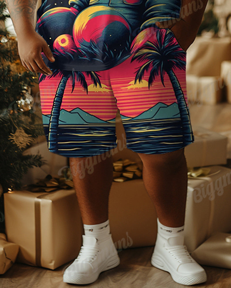 Big & Tall Red Hawaiian Graphic T-Shirt Shorts Set for big men view 3
