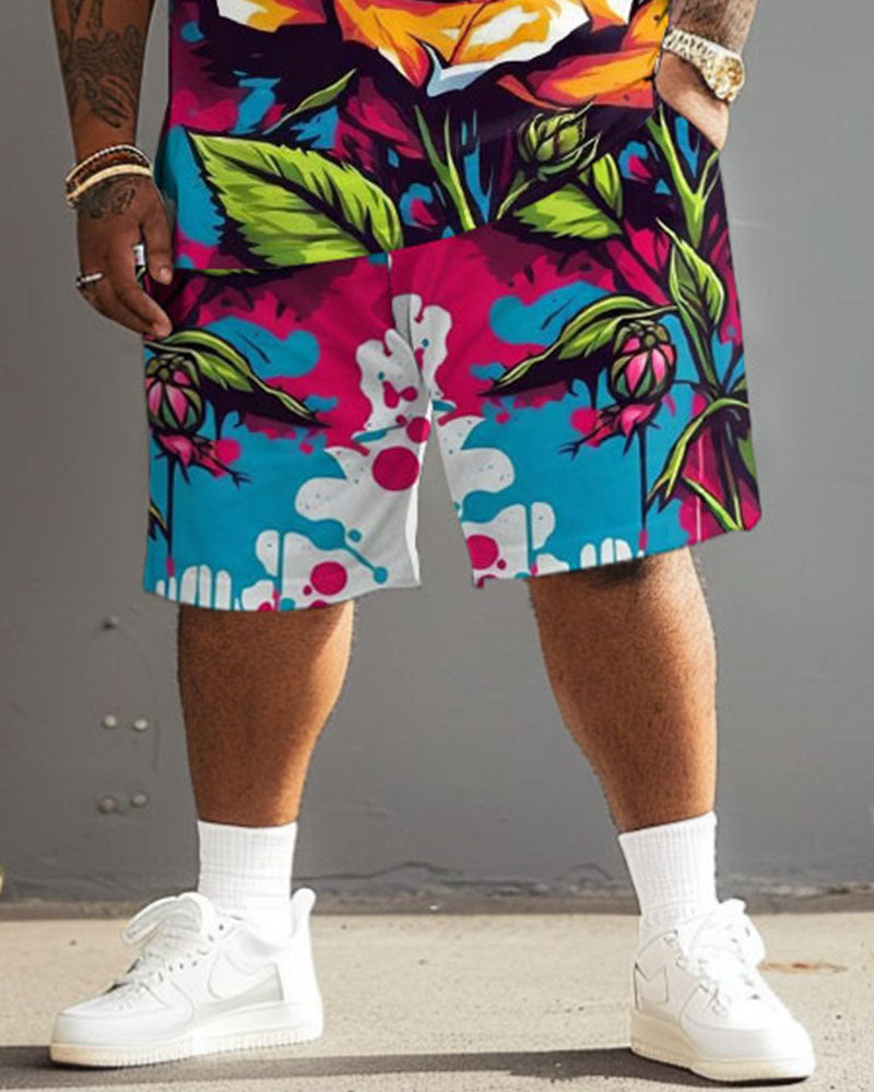 Big & Tall Graphic Graffiti T-Shirt Shorts Set for big men view 3