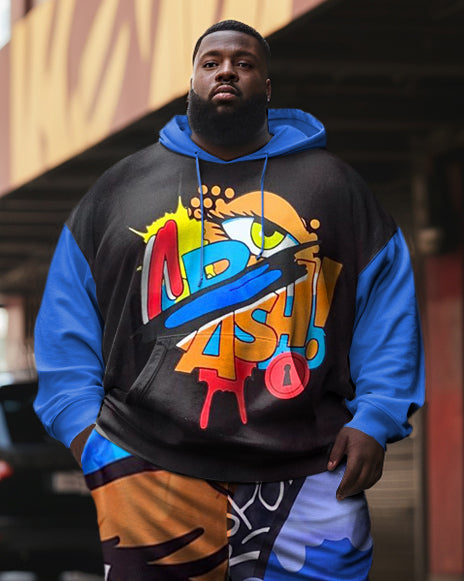 Big & Tall Colorblock Graffiti Hoodie Sweatpants Set for big men view 2