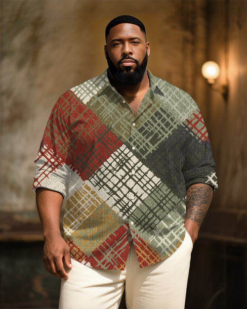 Big & Tall Plaid Graphic Patchwork Long Sleeve Shirt for big men view 1