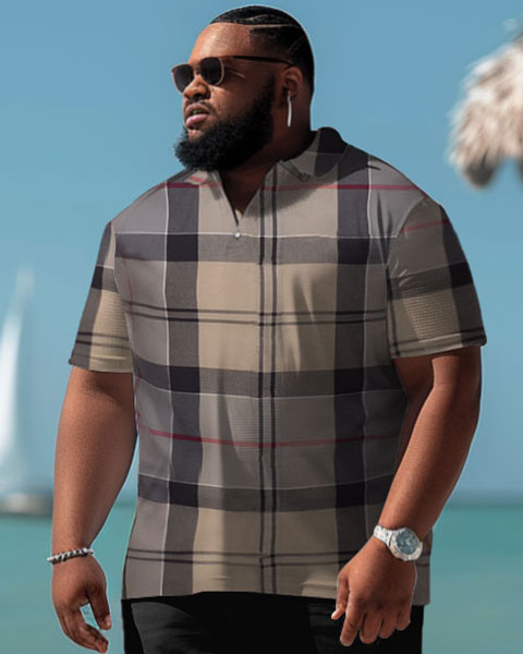 Big & Tall Plaid Polo Shorts Set for big men view 3
