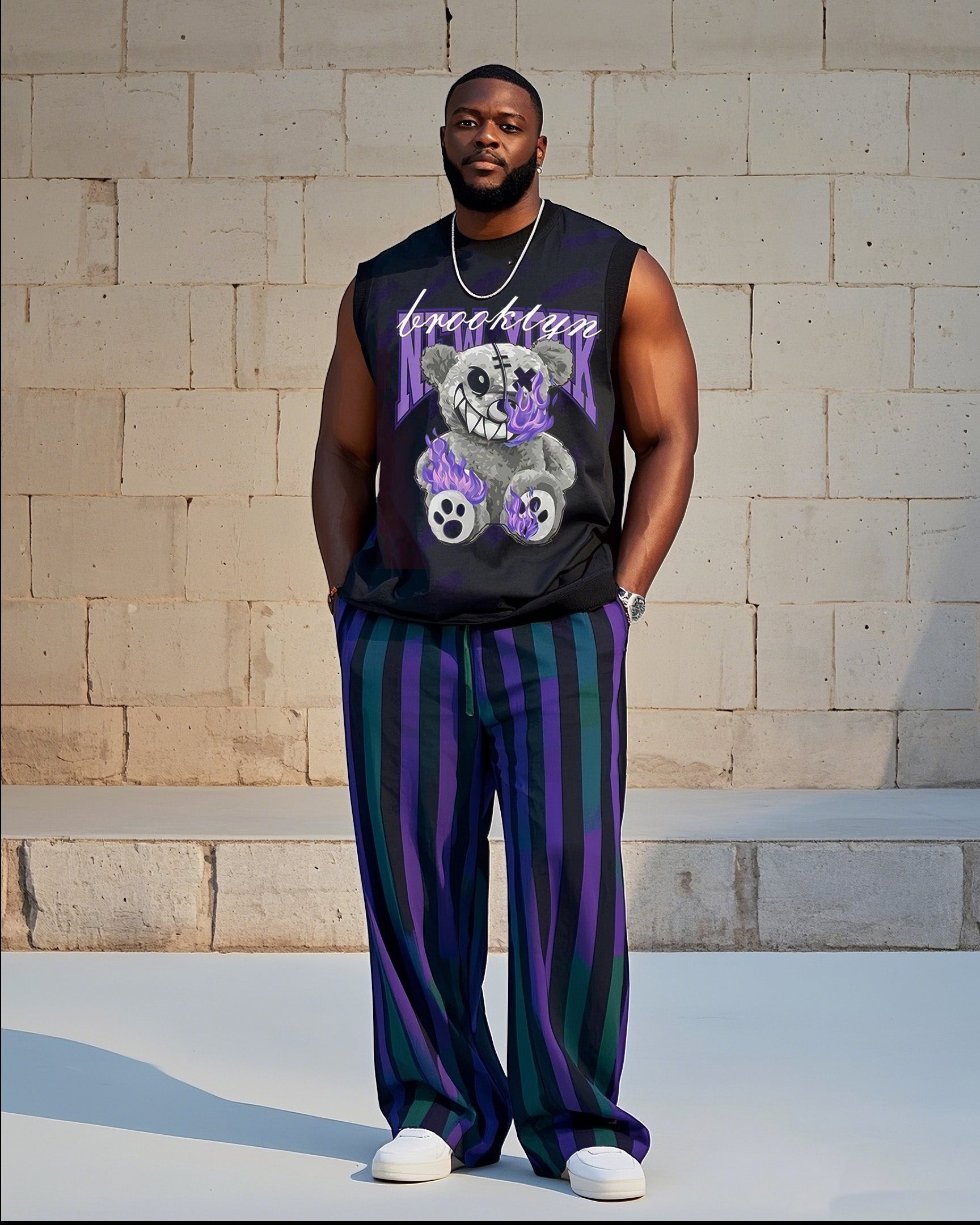 Big & Tall Striped Vest Pants Set for big men view 1