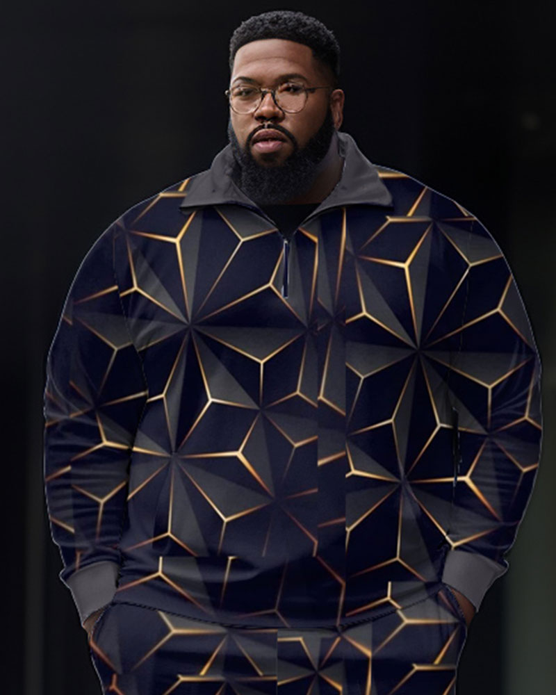 Big & Tall Geometric Graphic Polo Pants Set for big men view 2