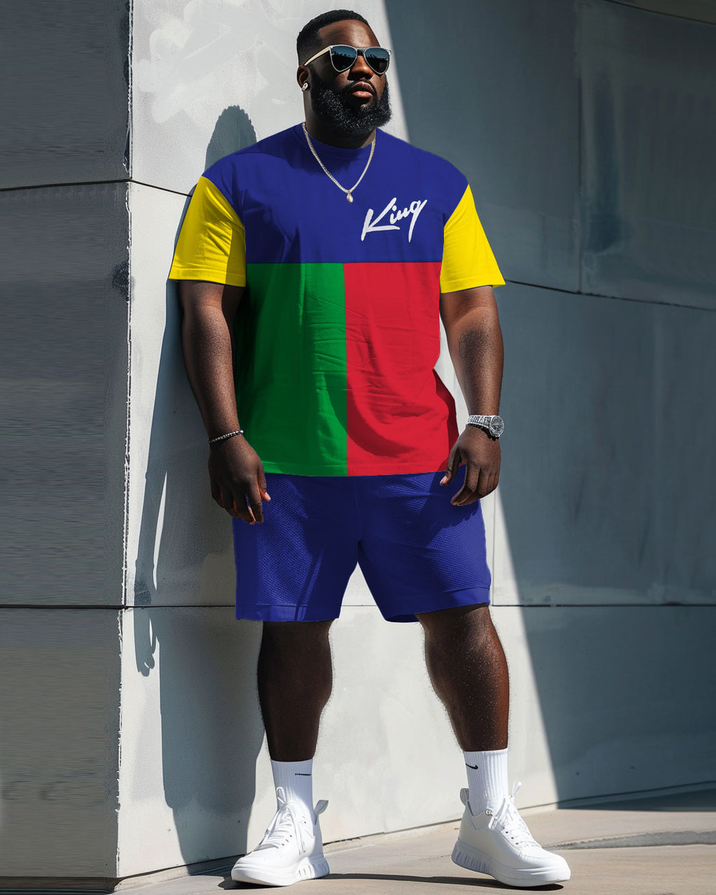 Big & Tall Colorblock Graphic T-Shirt Shorts Set for big men view 1