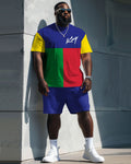 Big & Tall Colorblock Graphic T-Shirt Shorts Set for big men view 1