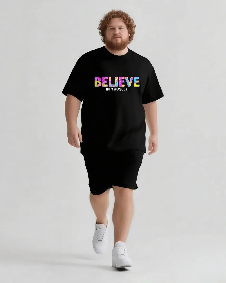 Big & Tall Graphic Streetwear T-Shirt Shorts Set for big men view 1