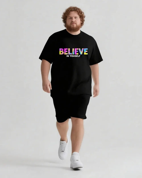Big & Tall Graphic Streetwear T-Shirt Shorts Set for big men view 1
