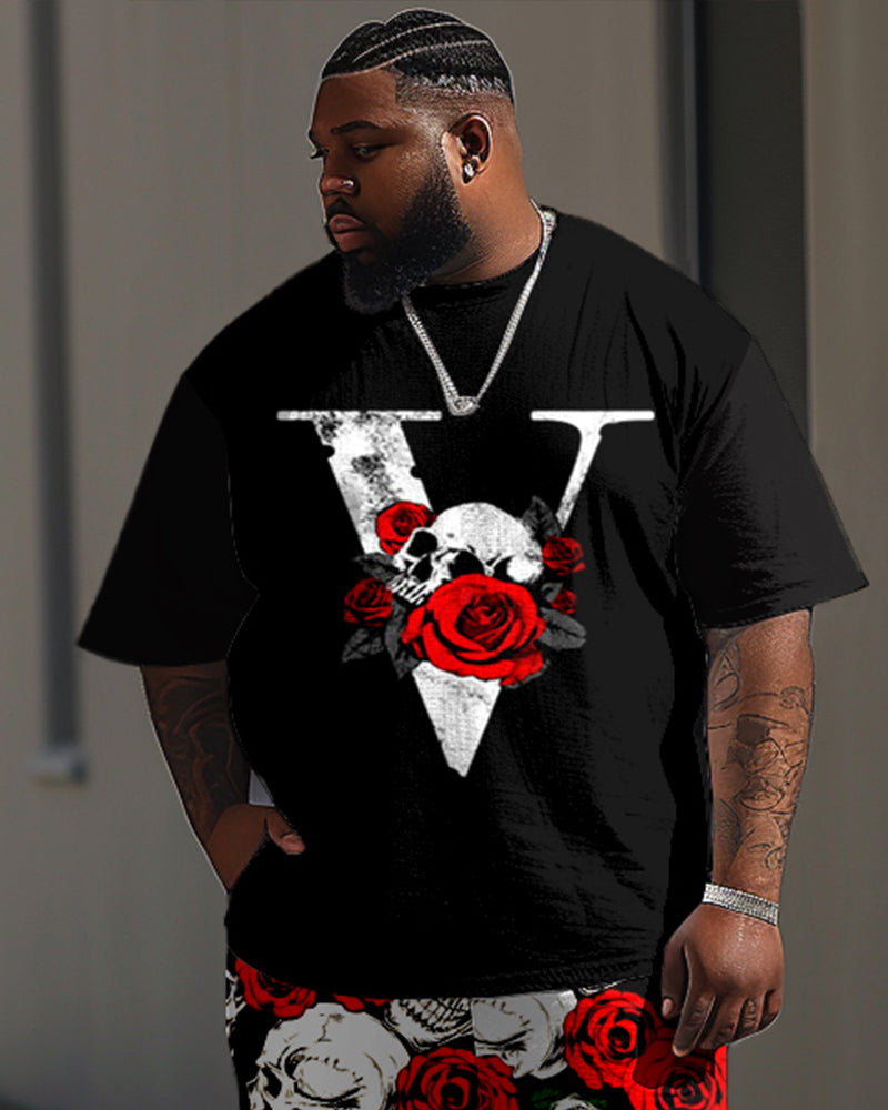 Big & Tall Graphic Floral Skull T-Shirt Pants Set for big men view 2