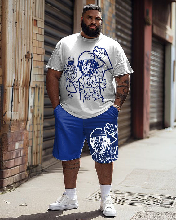 Big & Tall Graphic Graffiti T-Shirt Shorts Set for big men view 1
