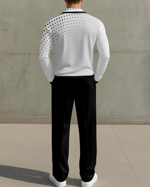 Big & Tall Black White Geometric Two-piece Set for big men view 2