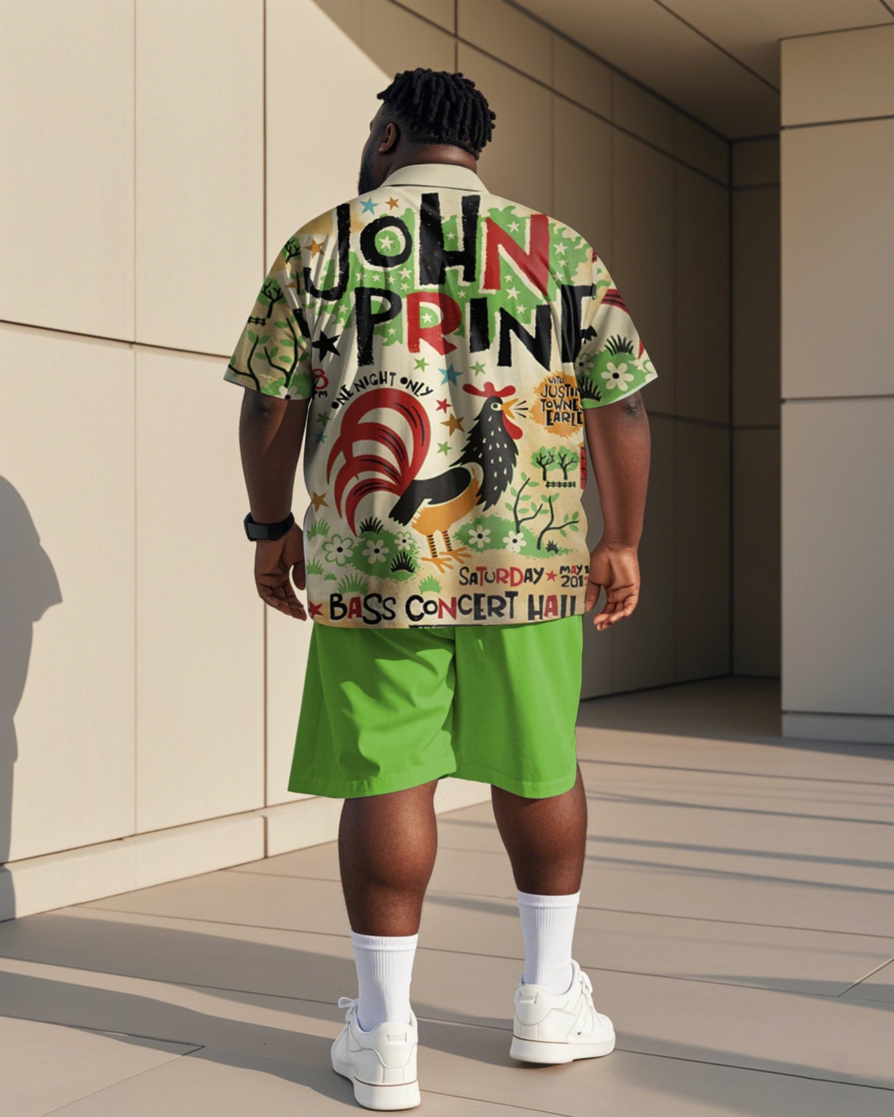 Big & Tall Green Graphic T-Shirt Shorts Set for big men view 4
