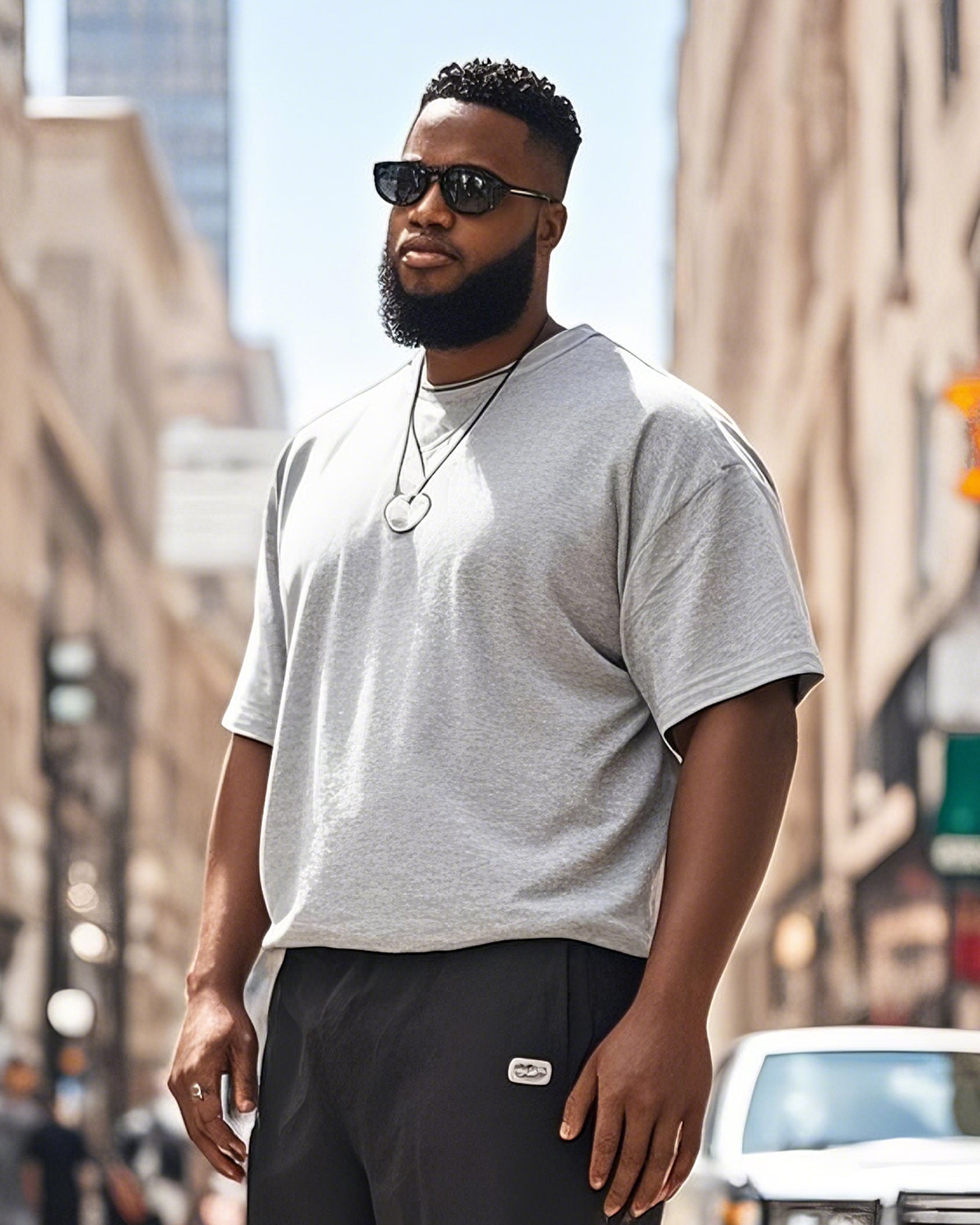 Big & Tall Black Gray Streetwear T-Shirt Pants Set for big men view 2
