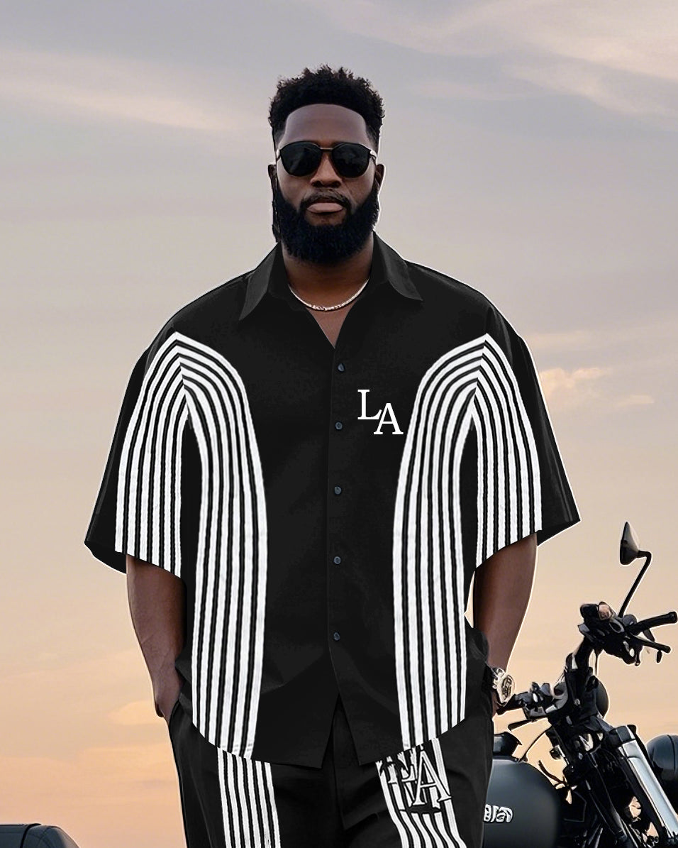 Big & Tall Colorblock Striped T-Shirt Pants Set for big men view 2