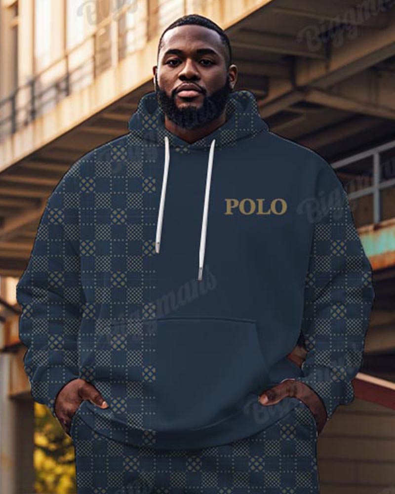 Big & Tall Blue Graphic Hoodie Sweatpants Set for big men view 5