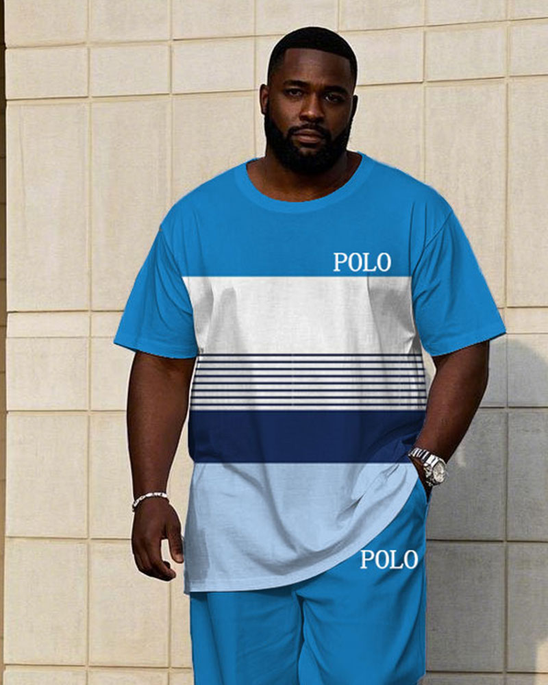 Big & Tall White Blue Striped T-Shirt Pants Set for big men view 2