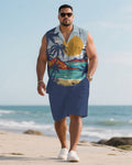 Big & Tall Blue Hawaiian Graphic T-Shirt Shorts Set for big men view 1