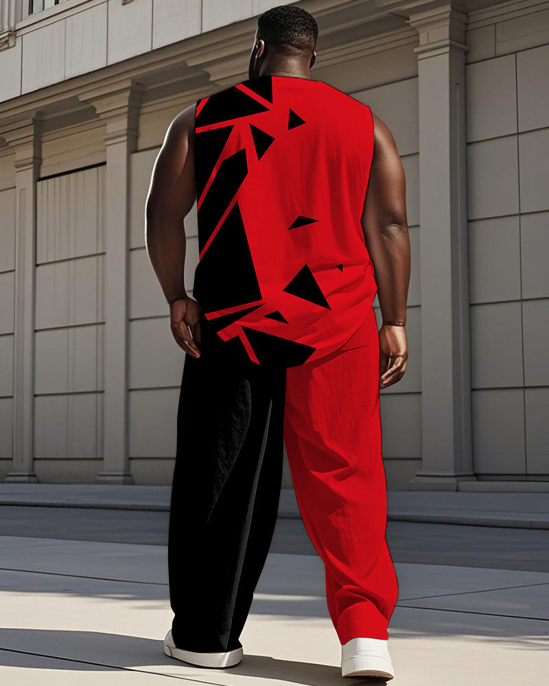 Big & Tall Red Colorblock Geometric Vest Pants Set for big men view 4