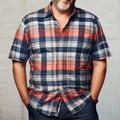Big & Tall Geometric Plaid Short Sleeve Shirt for big men
