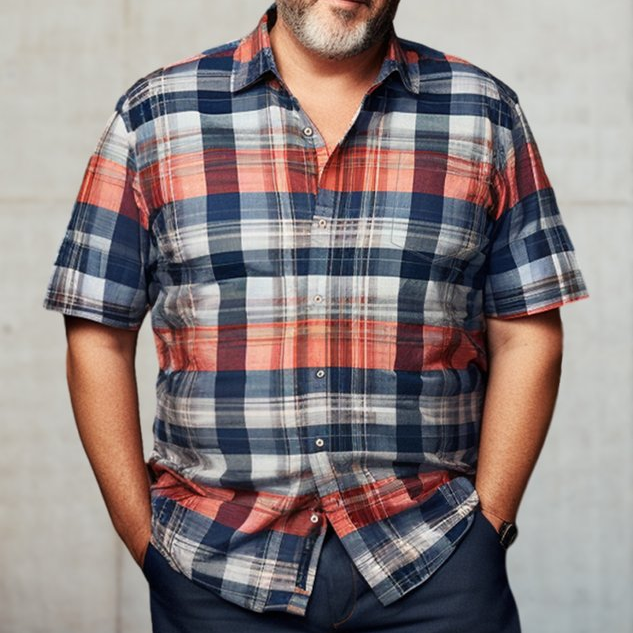 Big & Tall Geometric Plaid Short Sleeve Shirt for big men