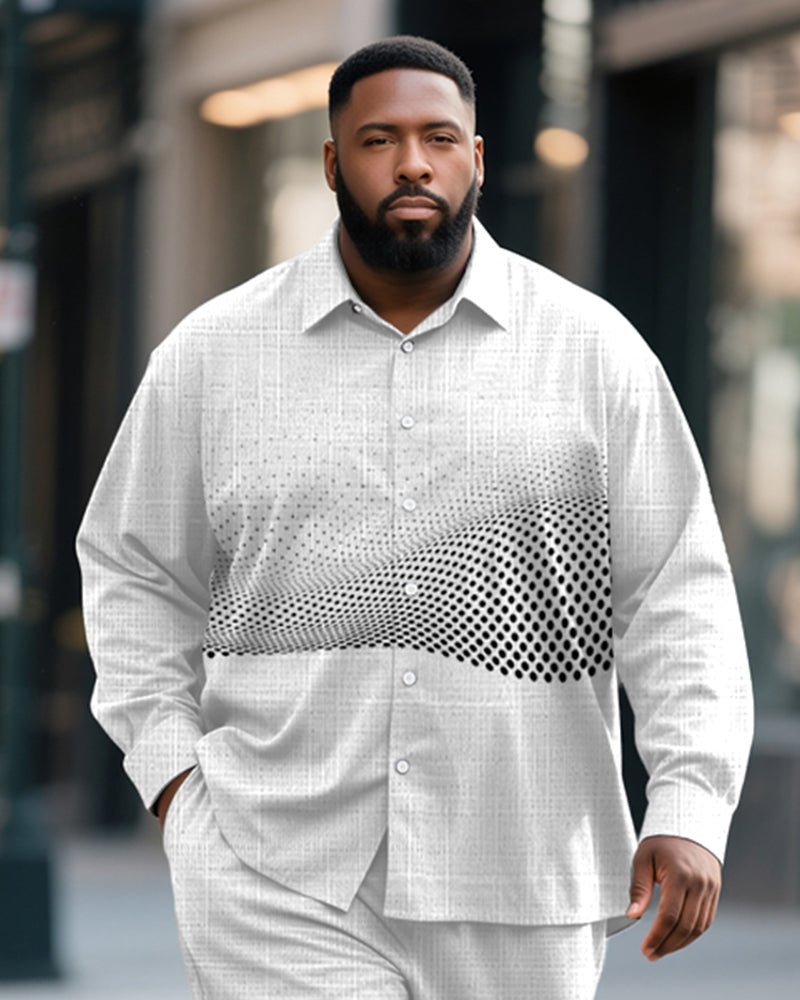 Big & Tall White Geometric Graphic T-Shirt Pants Set for big men view 2