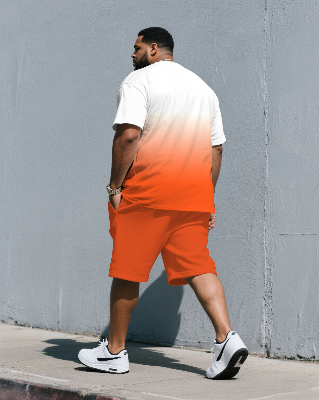 Big & Tall Orange Gradient T-Shirt Shorts Set for big men view 4