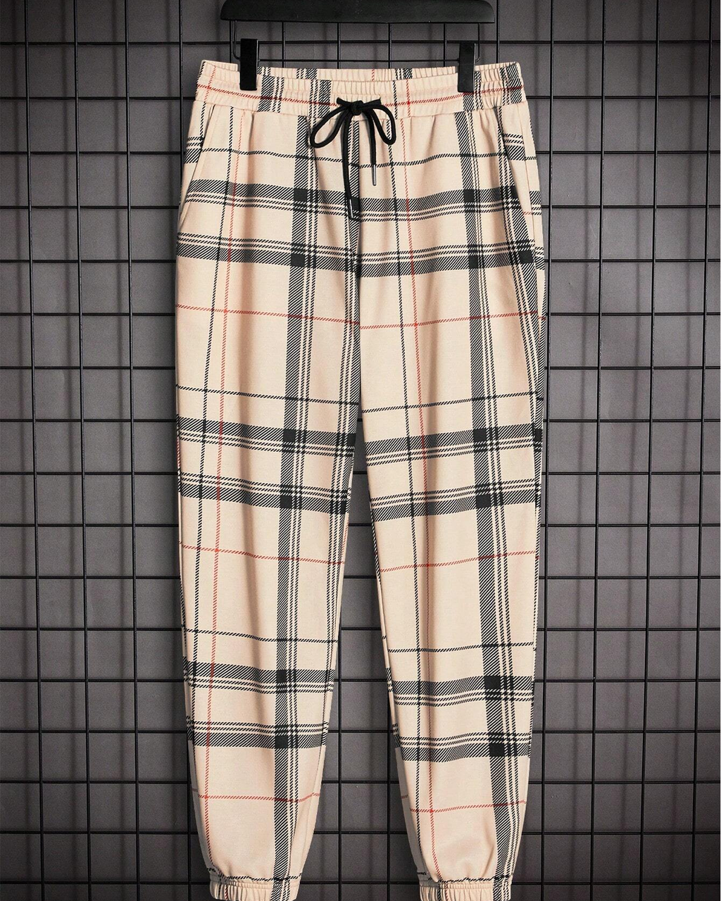 Big & Tall Brown Plaid Striped Hoodie Sweatpants Set for big men view 5