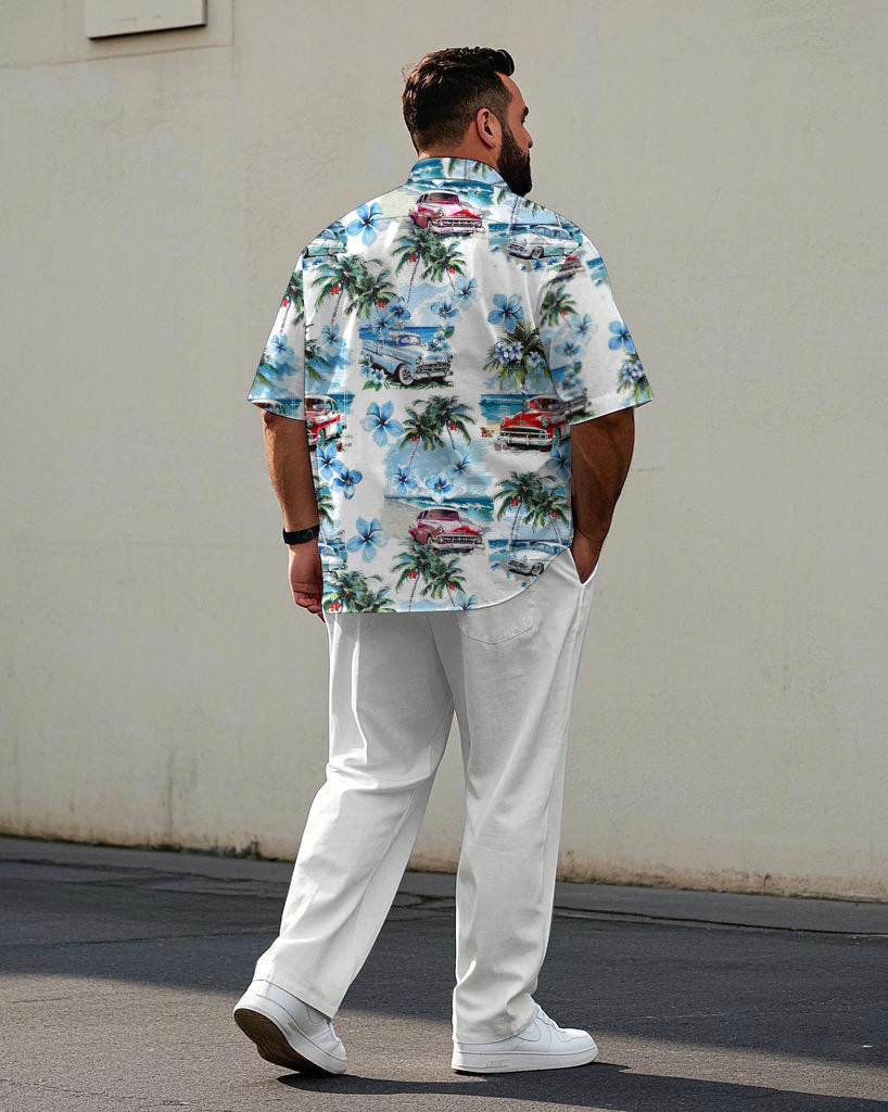 Big & Tall White Hawaiian T-Shirt Pants Set for big men view 4