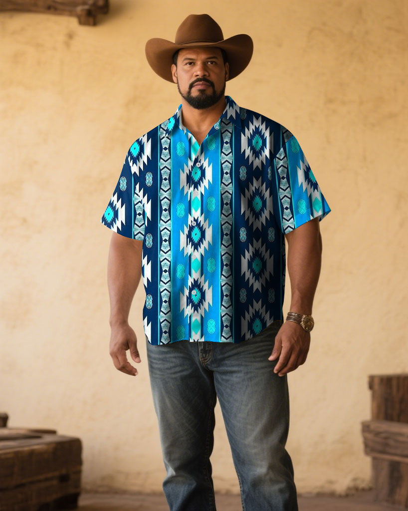 Big & Tall Blue Western Denim Short Sleeve Shirt for big men view 1