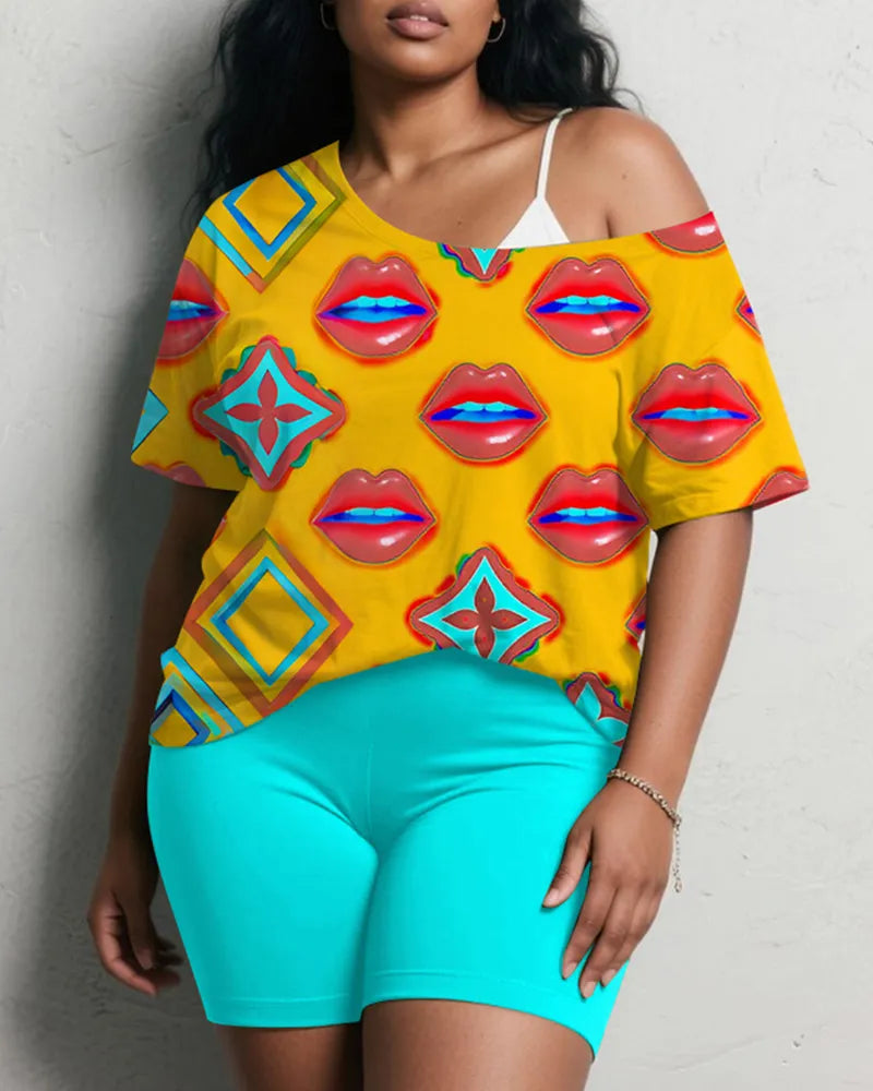 Big & Tall Geometric Graphic Graffiti Two-piece Set for big men view 1
