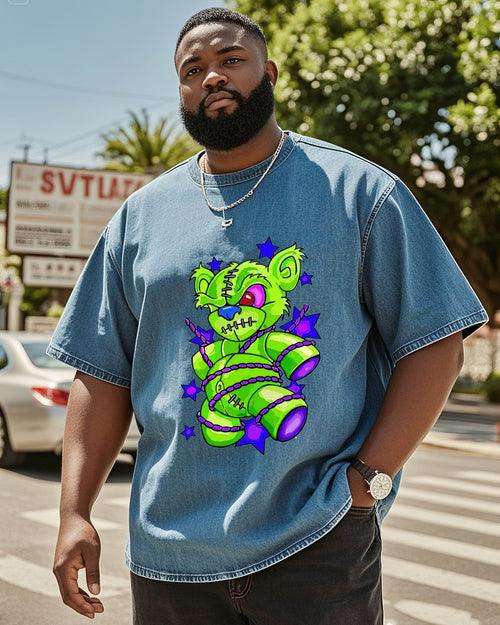 Big & Tall Denim Washed Streetwear T-Shirt for big men