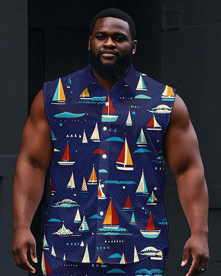 Big & Tall Hawaiian T-Shirt Shorts Set for big men view 2