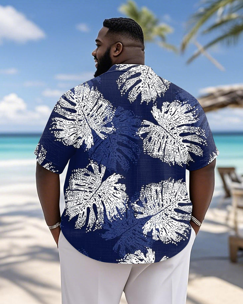 Big & Tall Blue Hawaiian Geometric Short Sleeve Shirt for big men view 2
