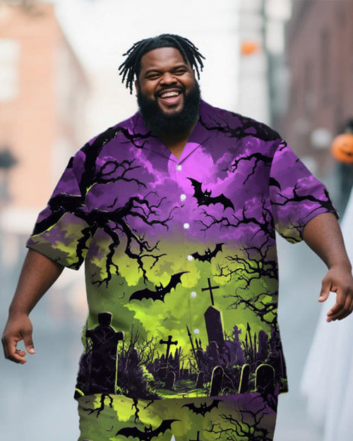Big & Tall Purple Green Graphic T-Shirt Pants Set for big men view 2