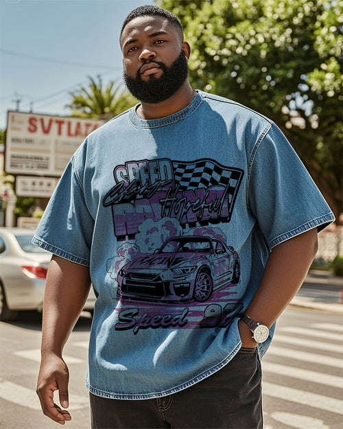 Big & Tall Denim Washed Streetwear T-Shirt for big men