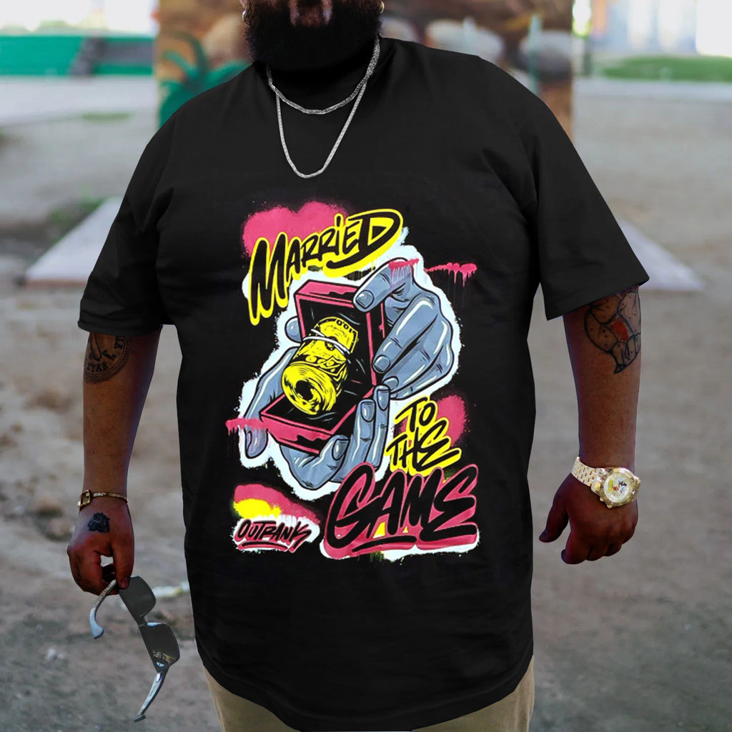 Big & Tall Black Graphic Streetwear T-Shirt for big men view 1