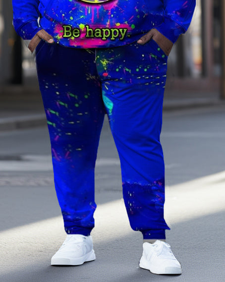Big & Tall Blue Smiley Hoodie Sweatpants Set for big men view 3